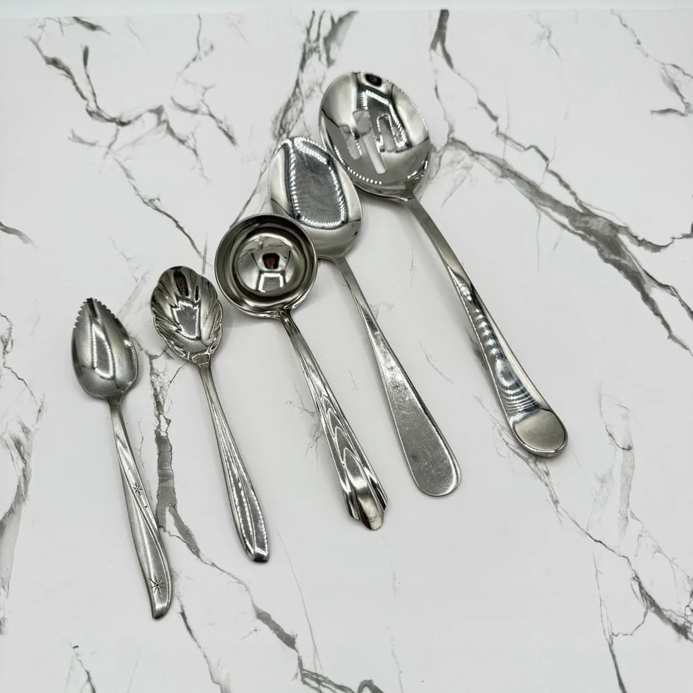 Mixed Lot of 5 Serving Spoons Stainless Slotted Ladle Grapefruit Vintage‎